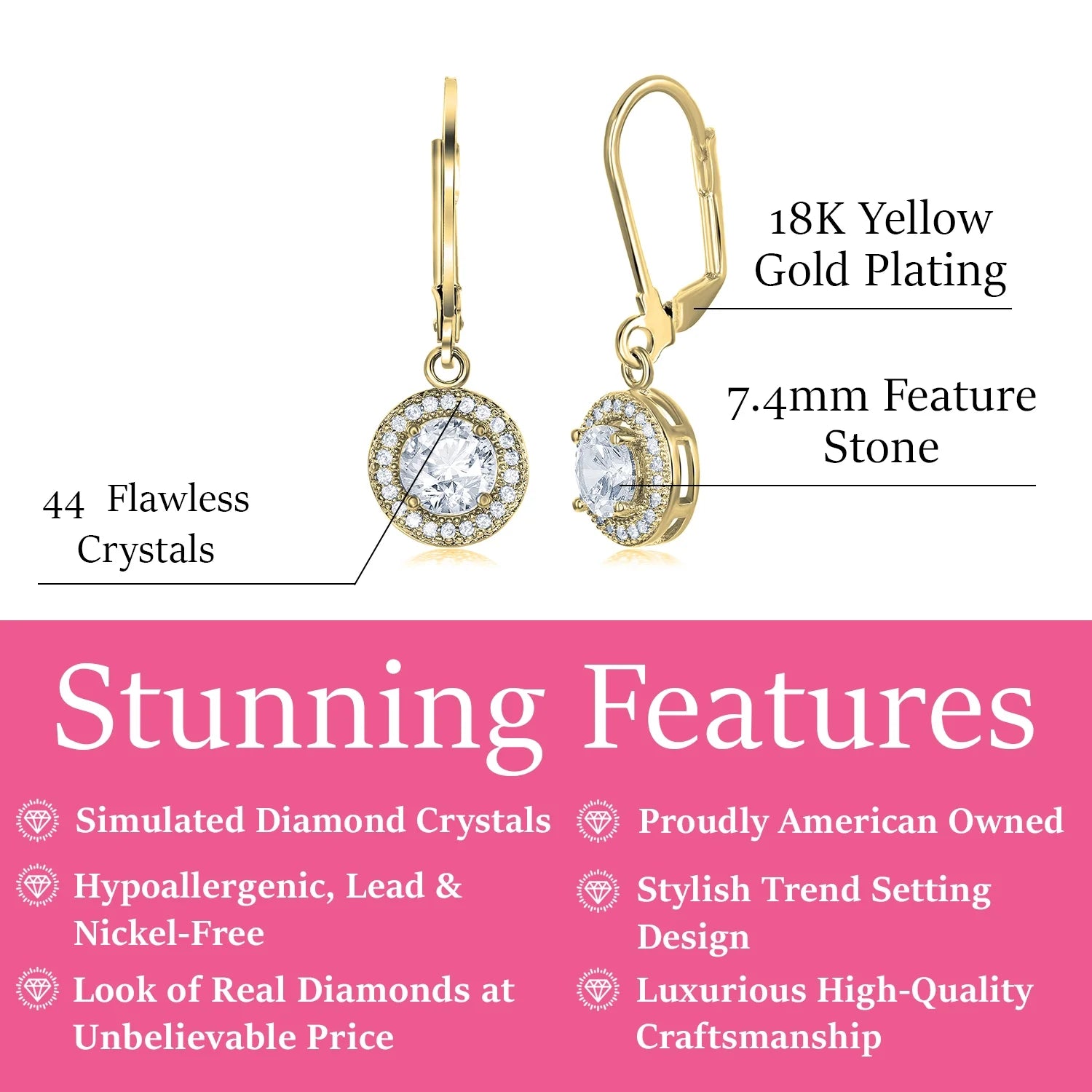 Juliana 18k White Gold Plated Halo Drop Earrings with Round Cut Simulated Diamond Crystals