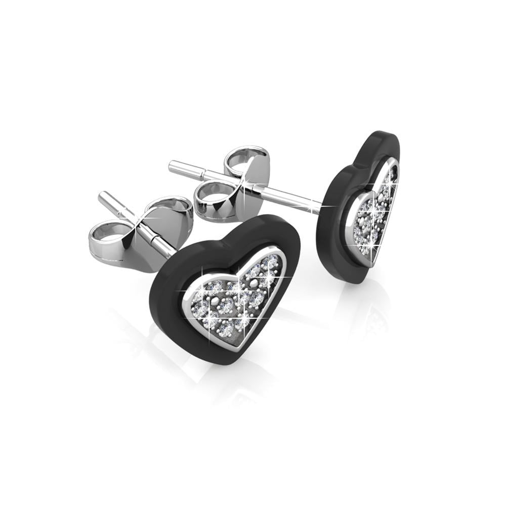 Rory 18k White Gold Plated Heart Halo Stud Earrings with Swarovski Crystals