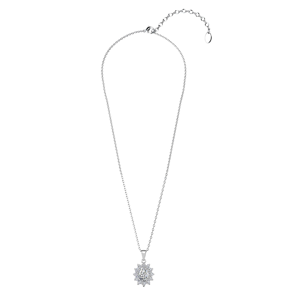 Sage 18k White Gold Plated Pendant Necklace with Oval Cut Simulated Diamond Crystals