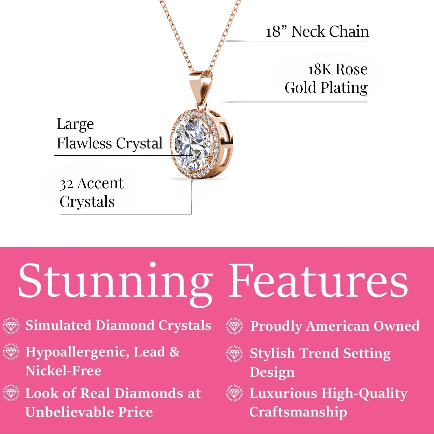 Mariah 18k White Gold Plated Halo Pendant Necklace with Round Cut Simulated Diamond Crystals