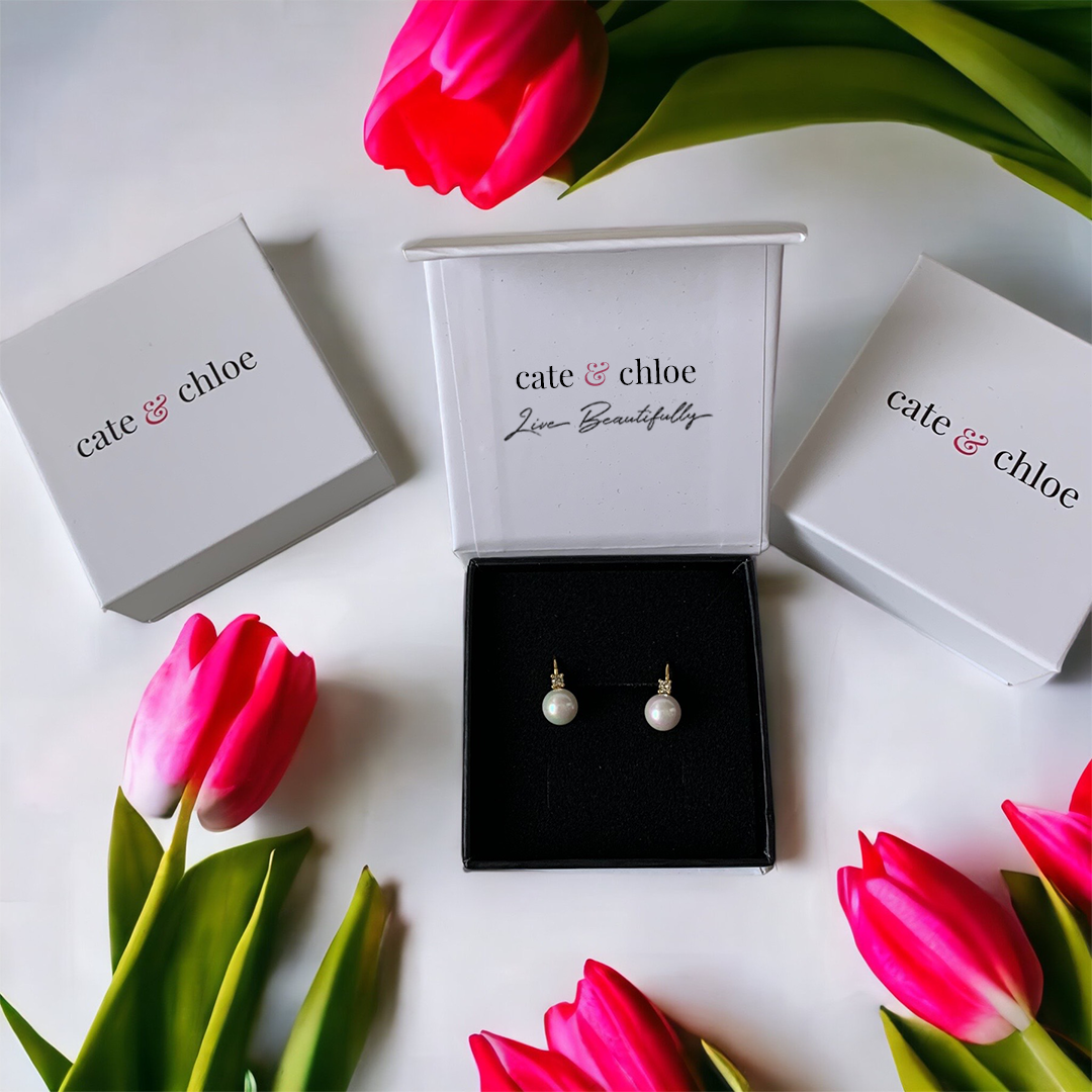 Cassie 18k White Gold Plated Pearl Drop Earrings with Swarovski Crystals