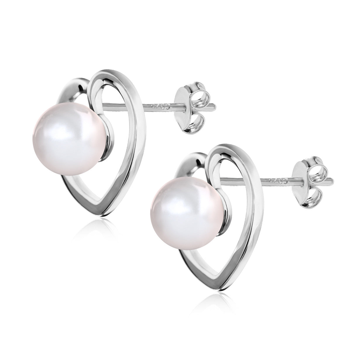 Harley 18k White Gold Plated Heart Stud Earrings with Shell Pearls