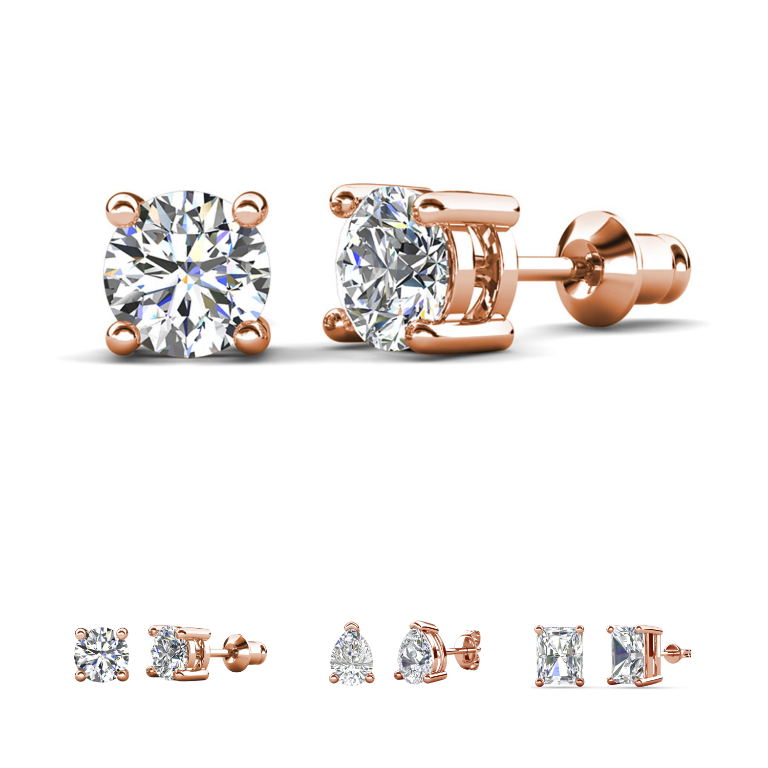 Mia 18k White Gold Plated Sterling Silver Stud Earrings with Simulated Diamond Crystals