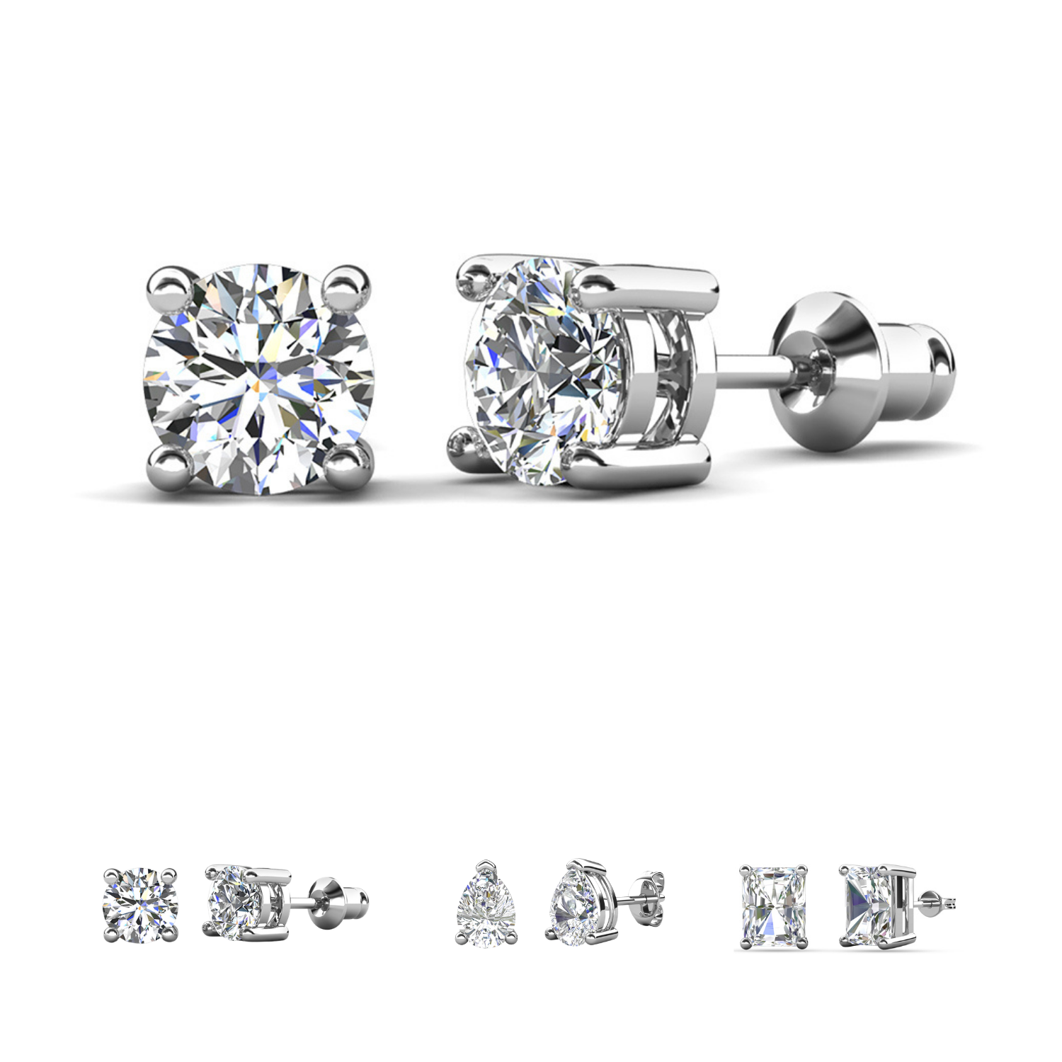Mia 18k White Gold Plated Sterling Silver Stud Earrings with Simulated Diamond Crystals