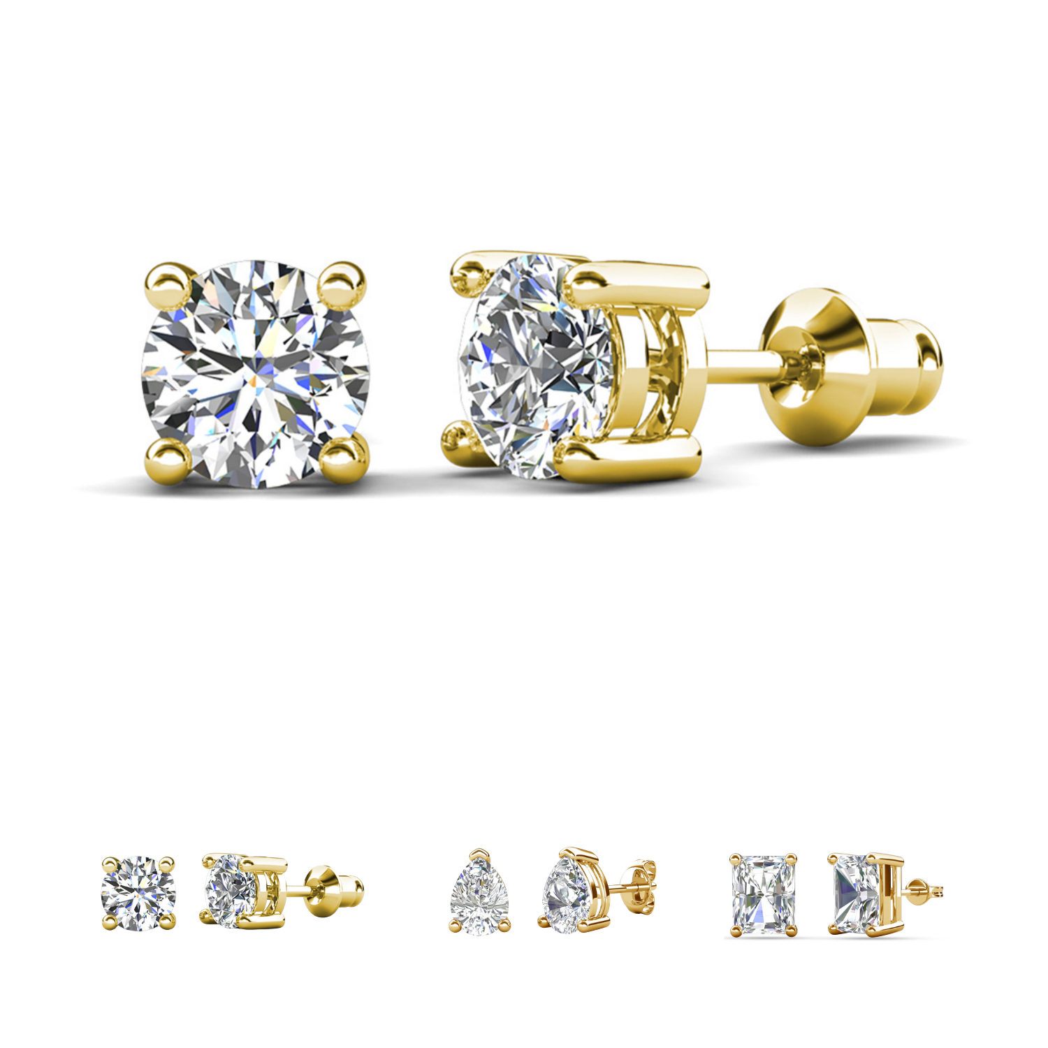 Mia 18k White Gold Plated Sterling Silver Stud Earrings with Simulated Diamond Crystals