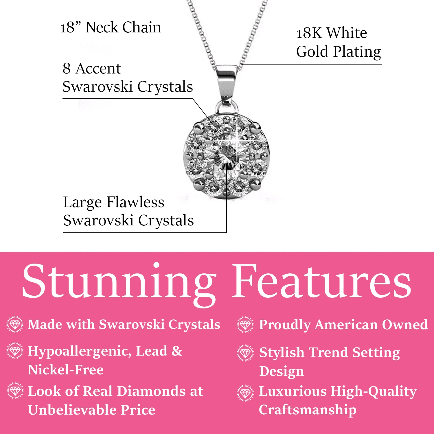 Ruth 18k White Gold Plated Silver Pendant Necklace with Swarovski Crystals
