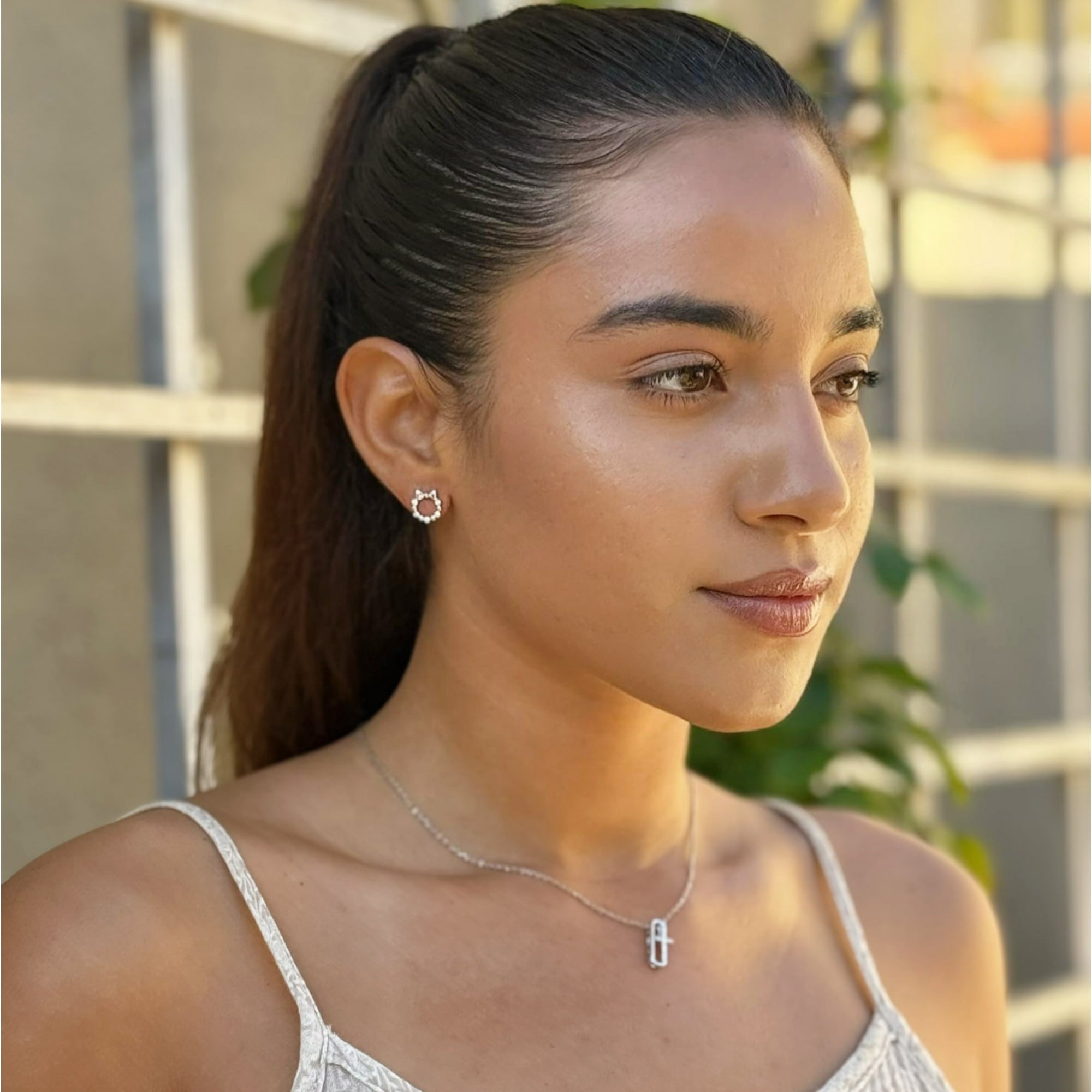 Edith 18k White Gold Plated Silver Ribbon Stud Earrings with Swarovski Crystals