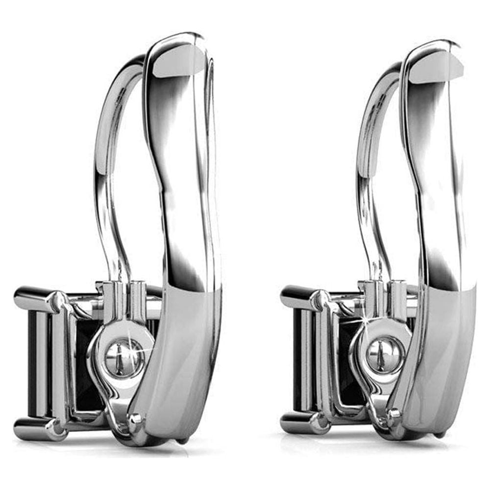 Samantha 18k White Gold Plated Drop Earrings with Black Swarovski Crystal