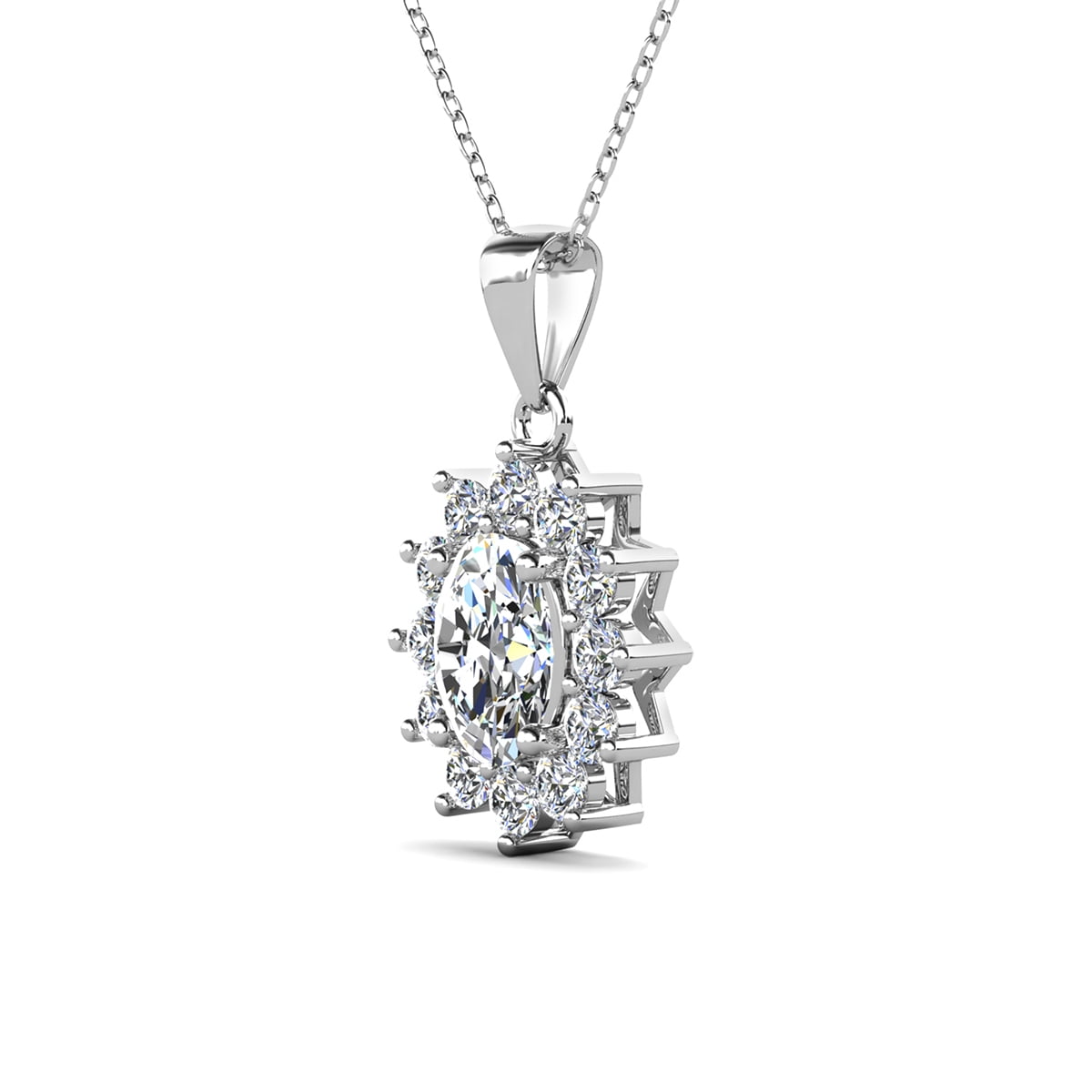 Sage 18k White Gold Plated Pendant Necklace with Oval Cut Simulated Diamond Crystals