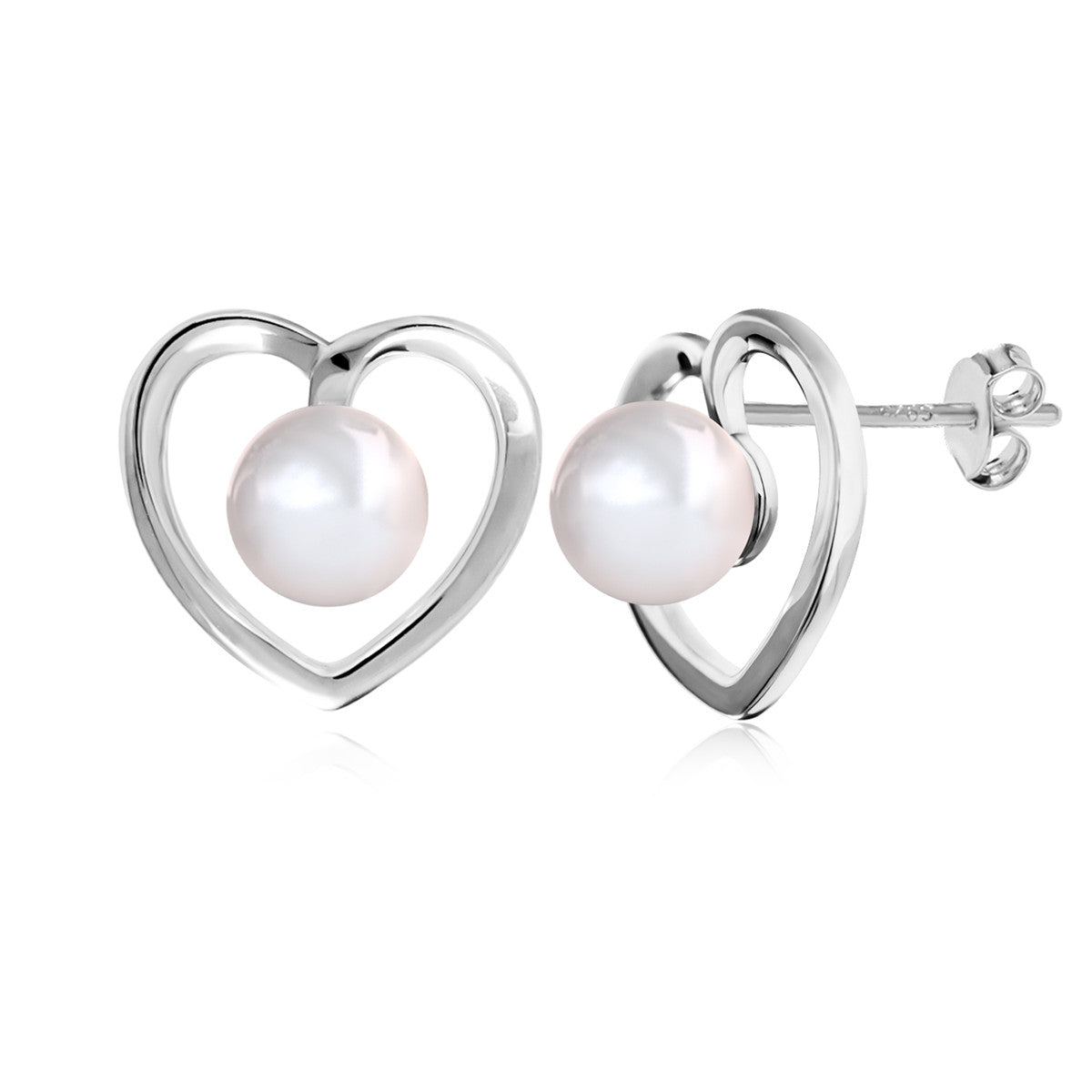 Harley 18k White Gold Plated Heart Stud Earrings with Shell Pearls