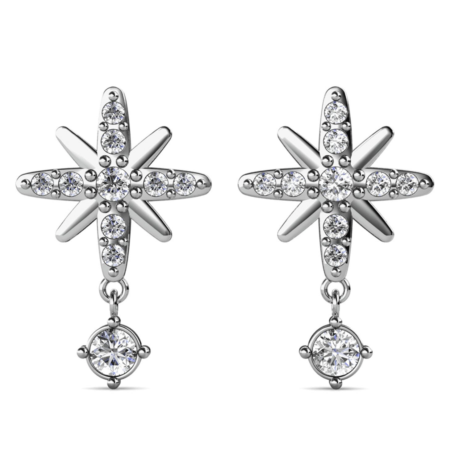 Harlow 18k White Gold Plated Silver Stud Drop Earrings with Swarovski Crystals