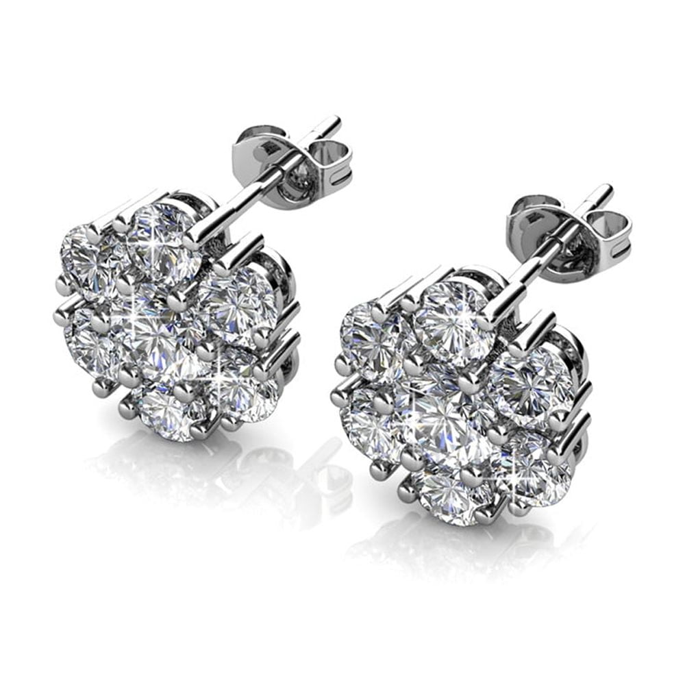 Maggie 18k White Gold Plated Flower Stud Earrings with Swarovski Crystals