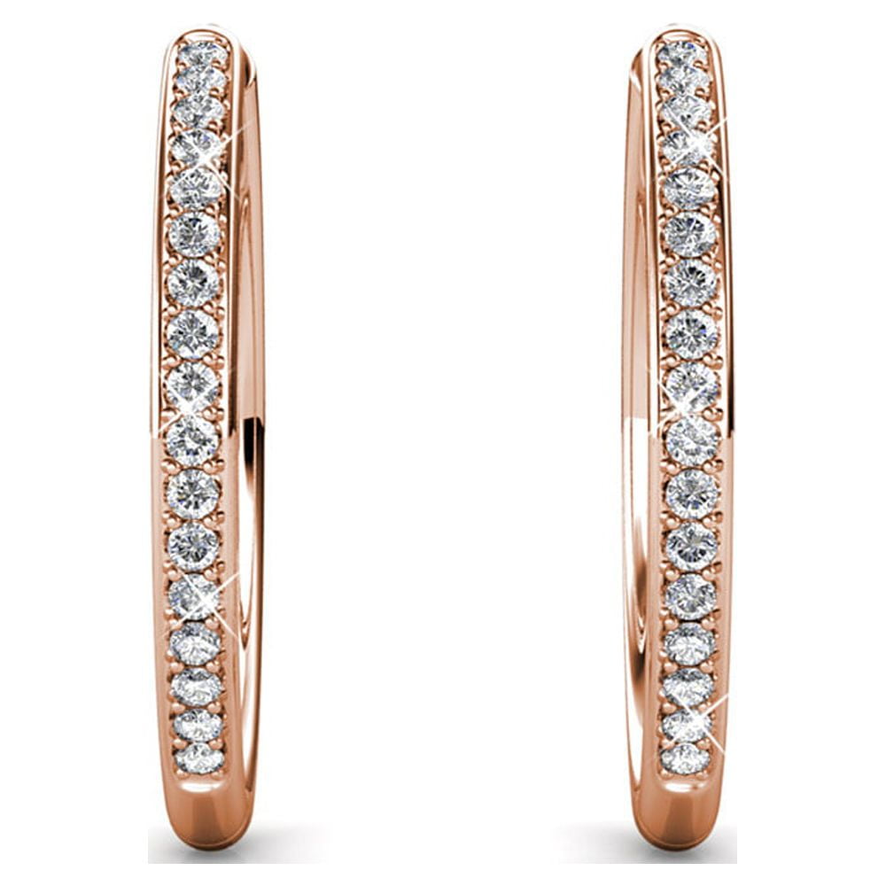 Bianca 18k White Gold Plated 25mm Silver Hoop Earrings with Swarovski Crystals