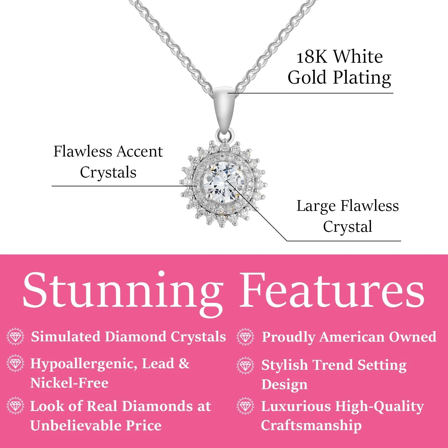 Cordelia 18k White Gold Plated Silver Pendant Necklace with Simulated Diamond Crystals