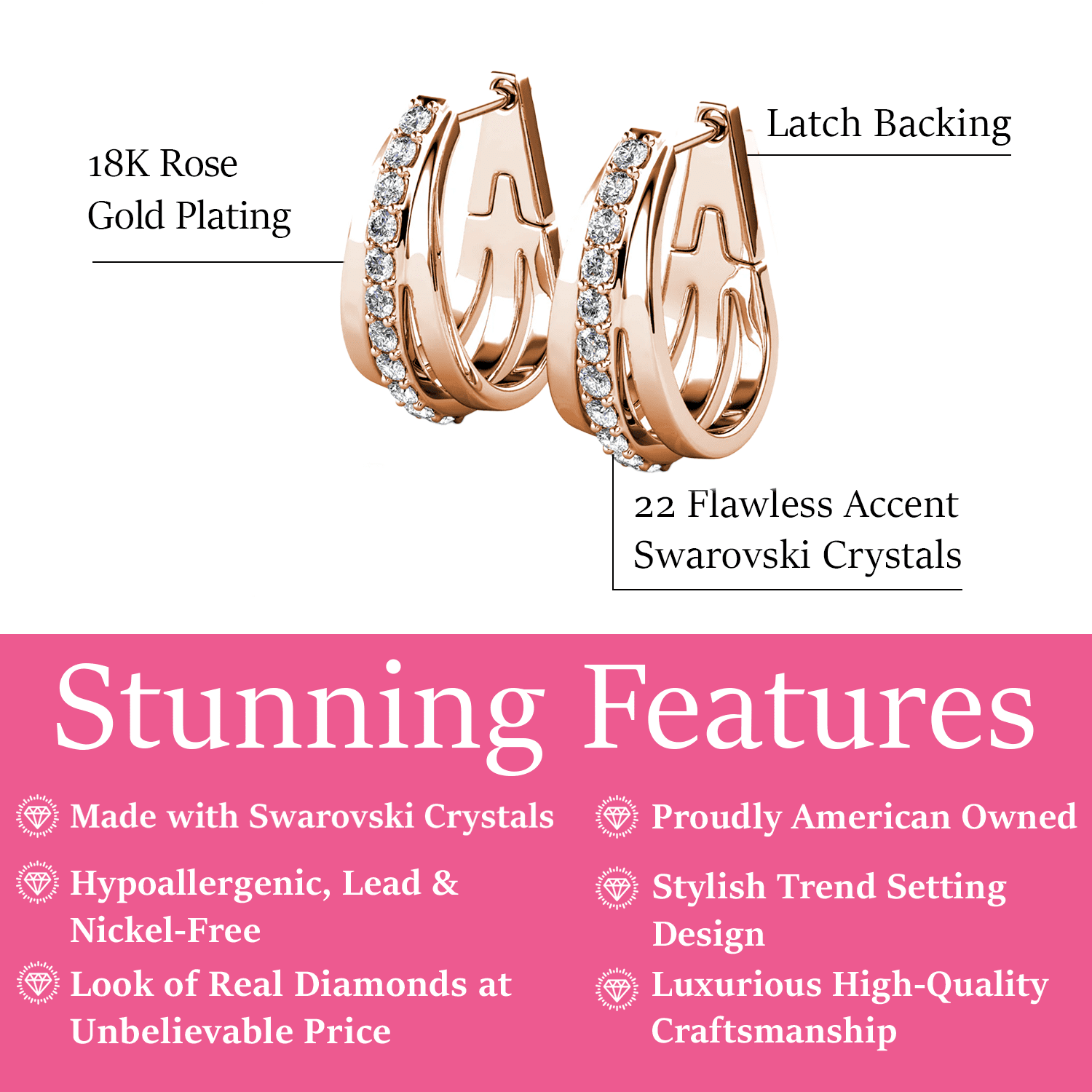 Bella 18k White Gold Plated 17mm Hoop Earrings with Swarovski Crystals
