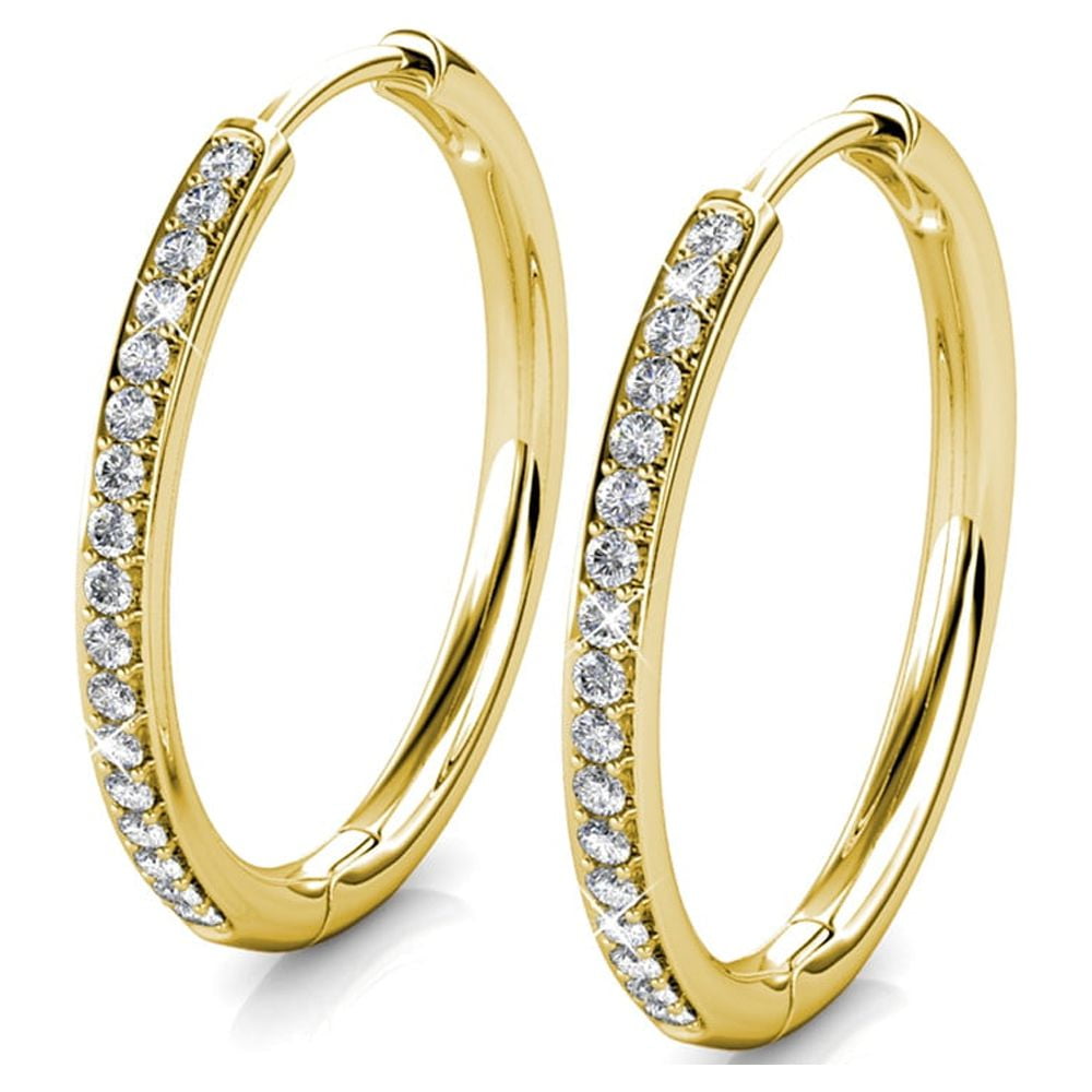 Bianca 18k White Gold Plated 25mm Silver Hoop Earrings with Swarovski Crystals