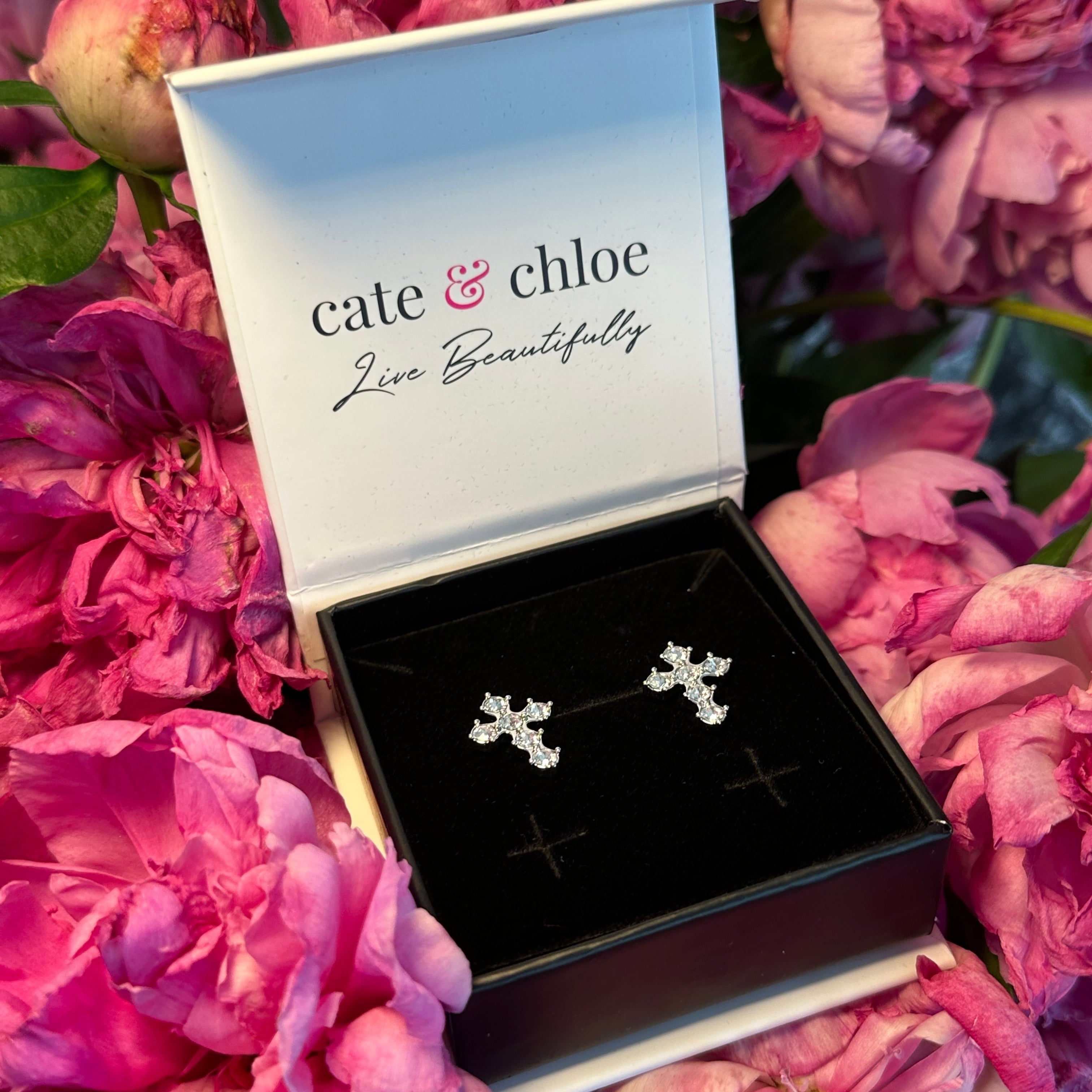 Marissa 18k White Gold Plated Cross Stud Earrings with Swarovski Crystals