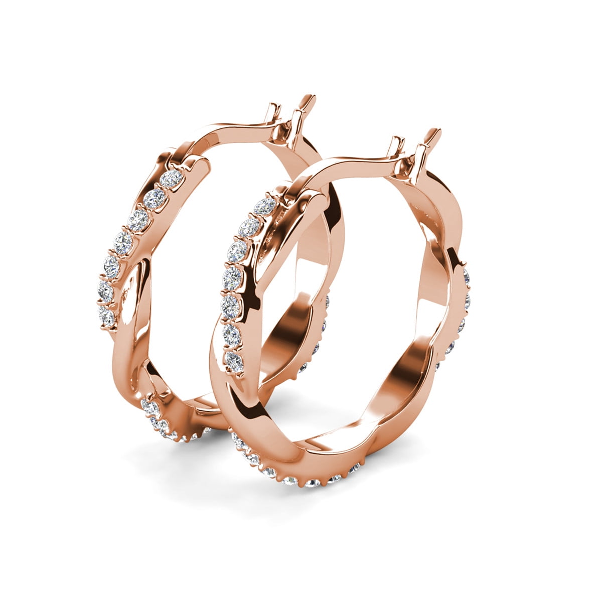 Lauren 18k White Gold Plated 22mm Twisted Hoop Earrings with Swarovski Crystals