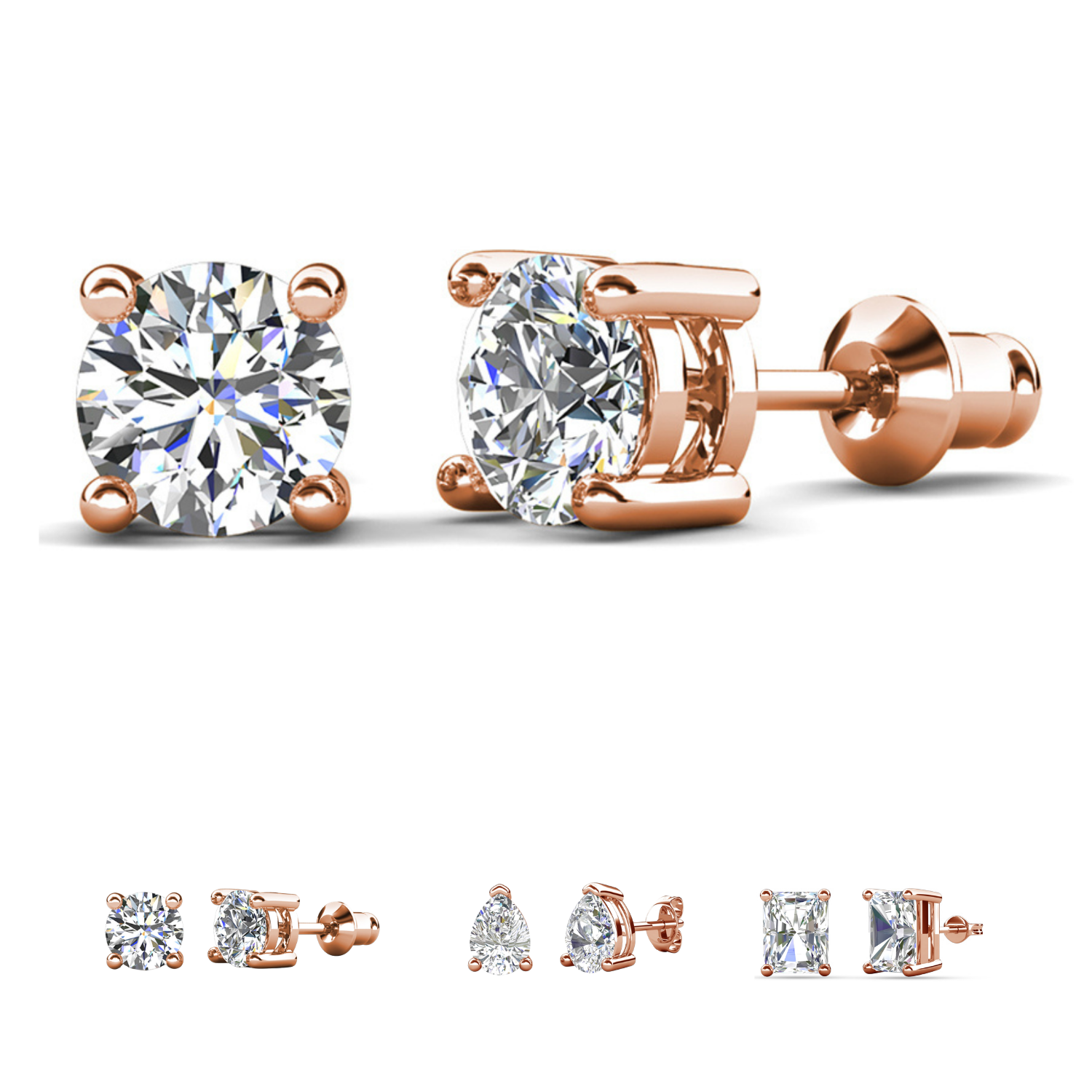 Mia 18k White Gold Plated Sterling Silver Stud Earrings with Simulated Diamond Crystals