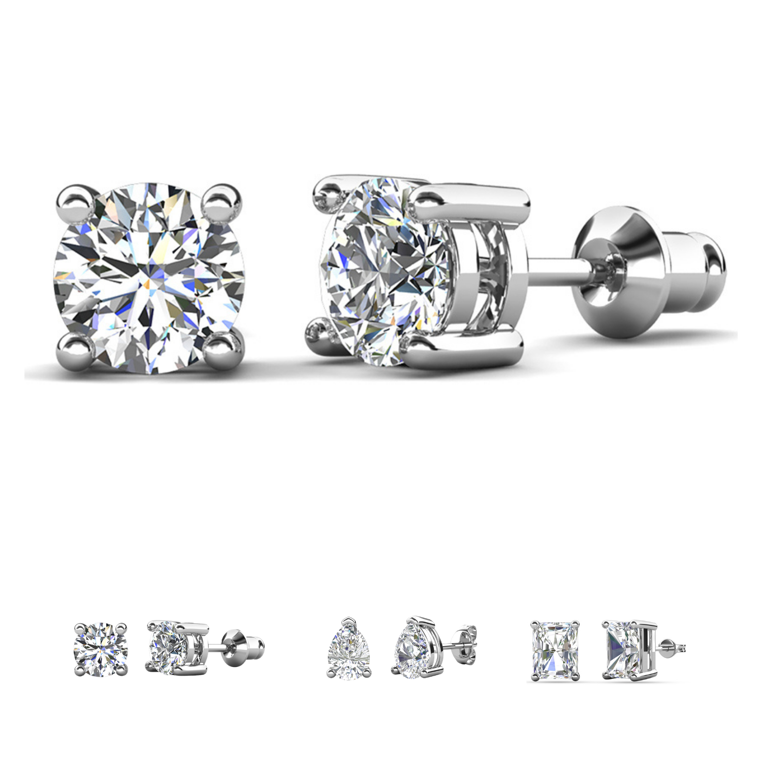 Mia 18k White Gold Plated Sterling Silver Stud Earrings with Simulated Diamond Crystals