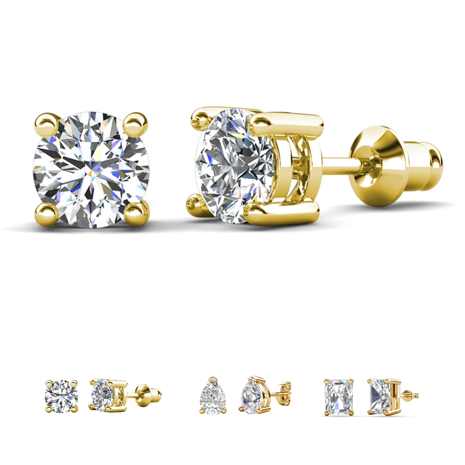 Mia 18k White Gold Plated Sterling Silver Stud Earrings with Simulated Diamond Crystals