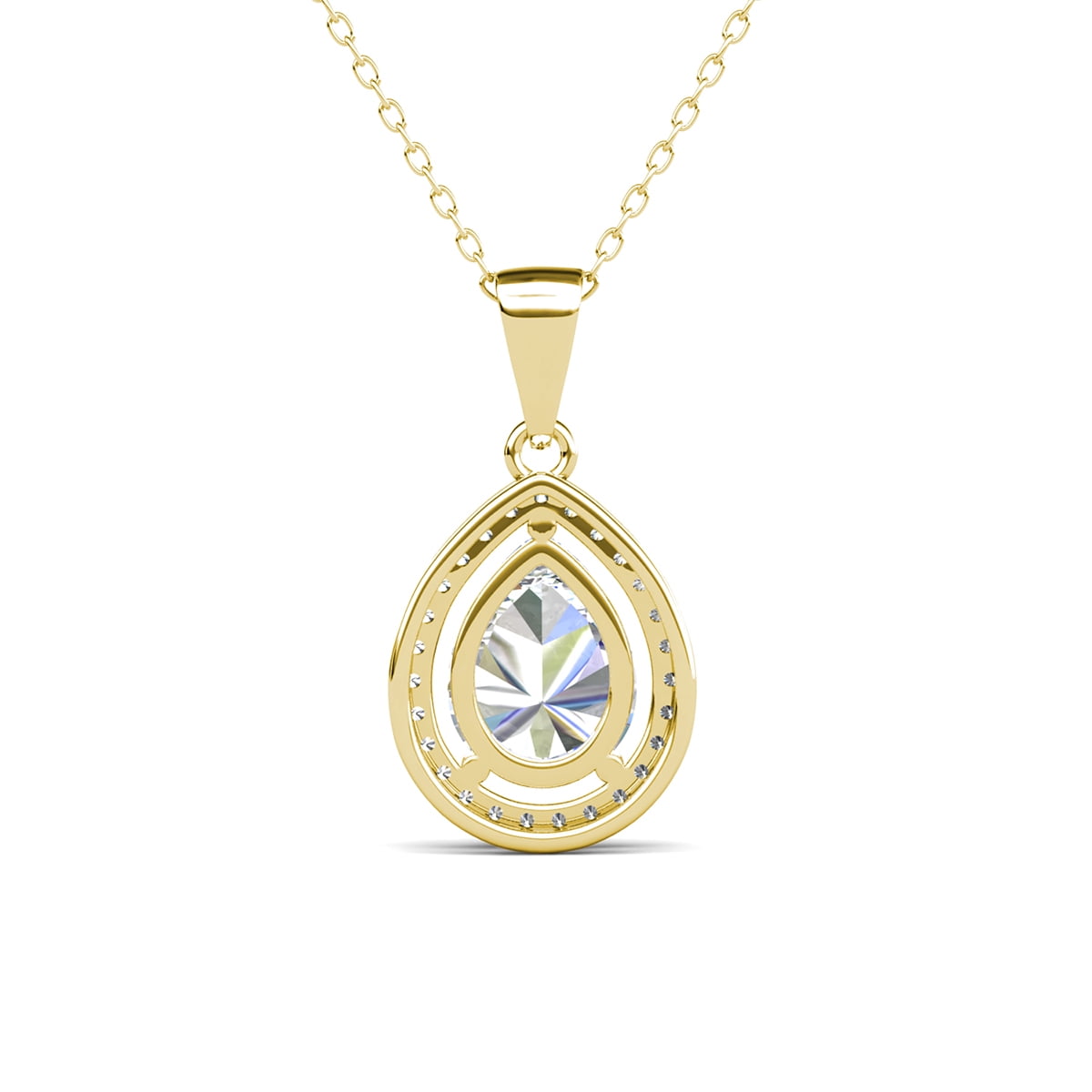 Isabel 18k White Gold Plated Halo Tear drop Necklace with Simulated Diamond Crystal
