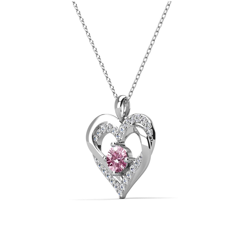 Forever 18k White Gold Plated Birthstone Double Heart Necklace with Swarovski Crystals