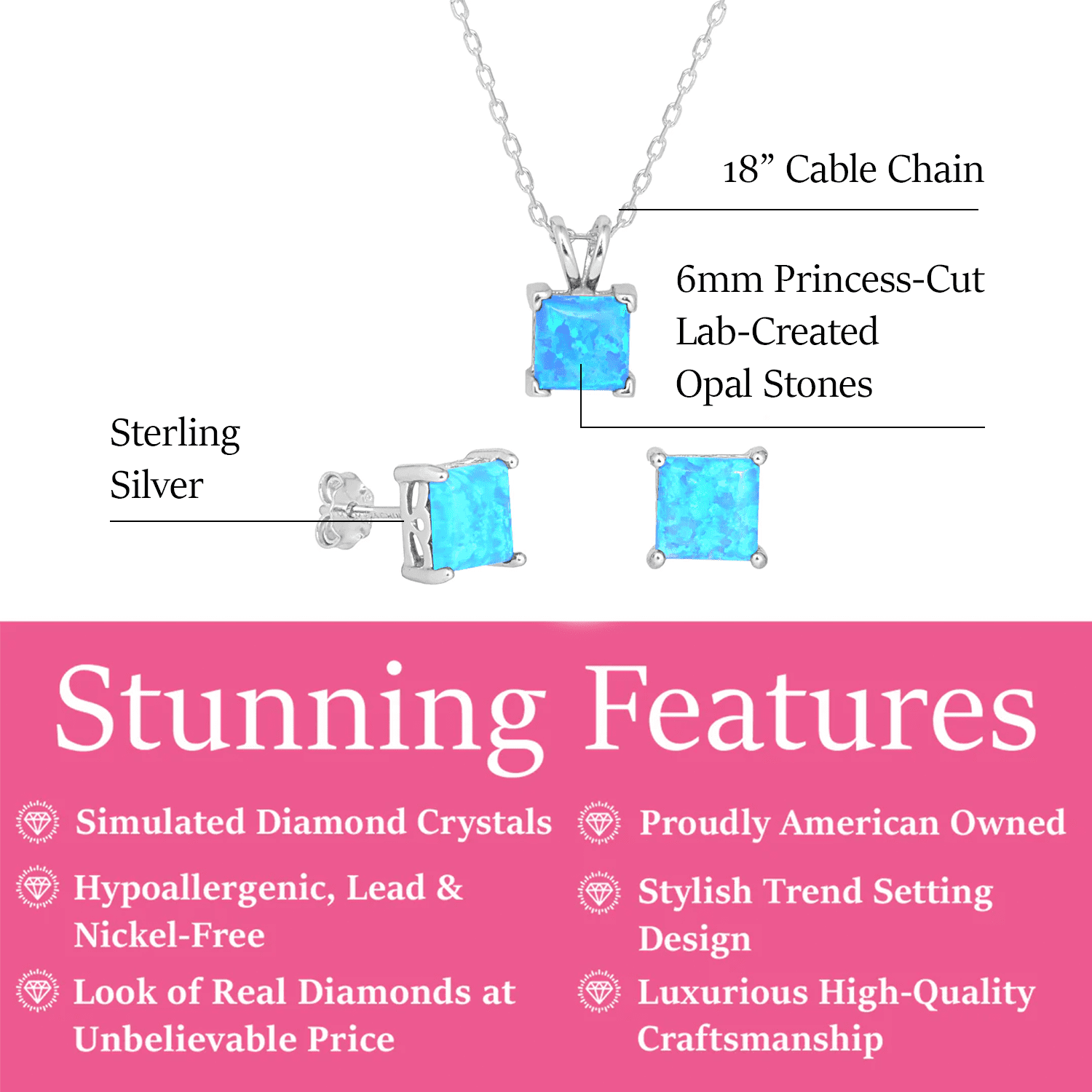 Amphitrite Sterling Silver Necklace & Earring Set  with Opal Stones