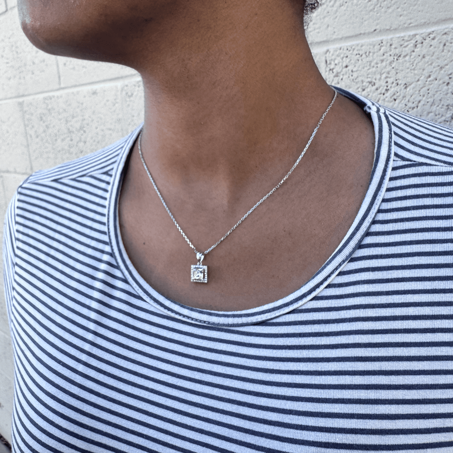 Ekatrina 18k White Gold Plated Halo Pendant Necklace with Sparkling Square Cut Swarovski Crystal
