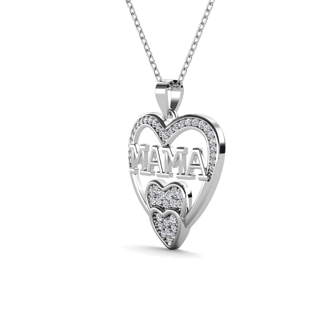 Selena 18k White Gold Plated Mama Necklace with Swarovski Crystals & Heartfelt Message for Mom