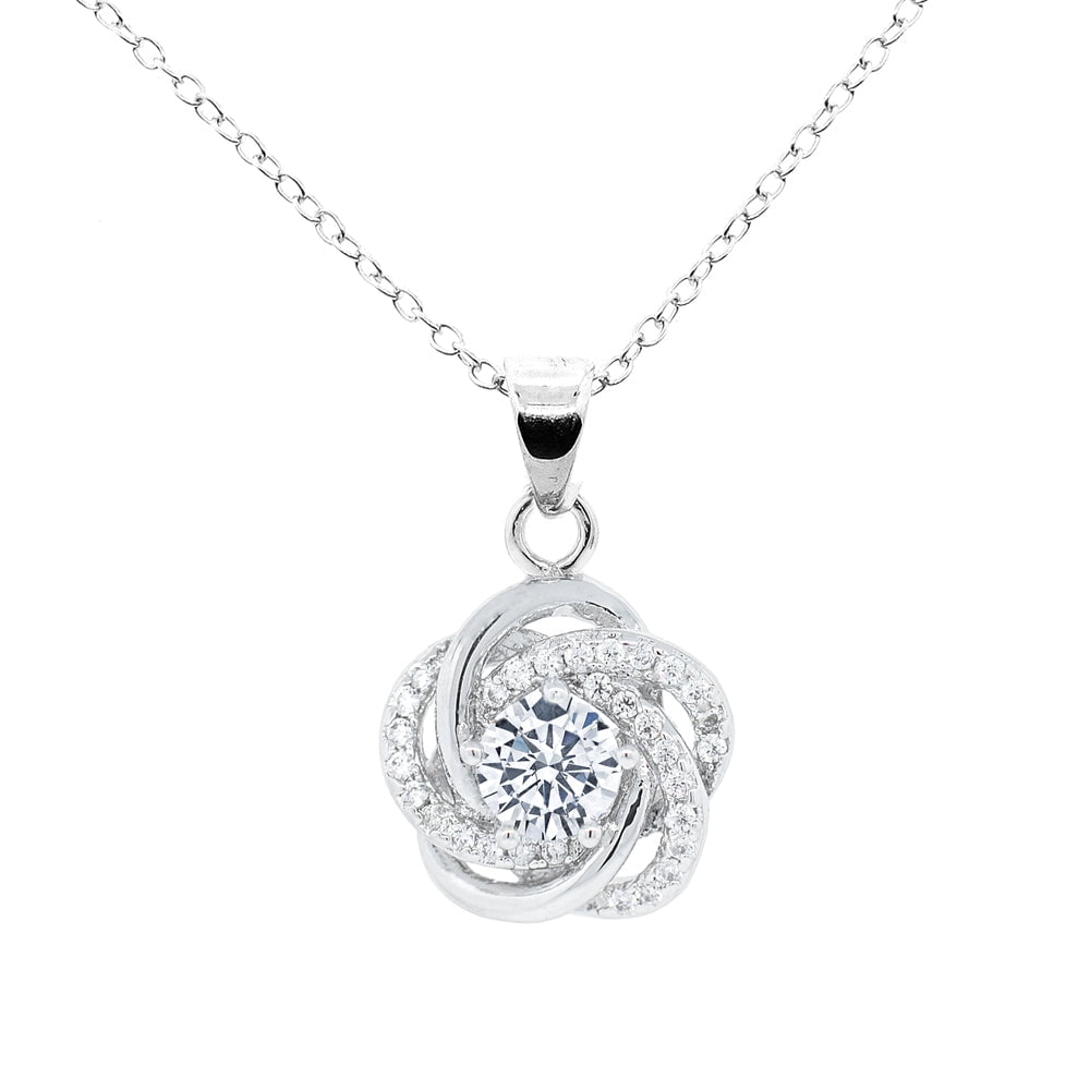 Stella 18k White Gold Plated Pendant Necklace and Stud Earrings Jewelry Set with Simulated Diamond Crystals
