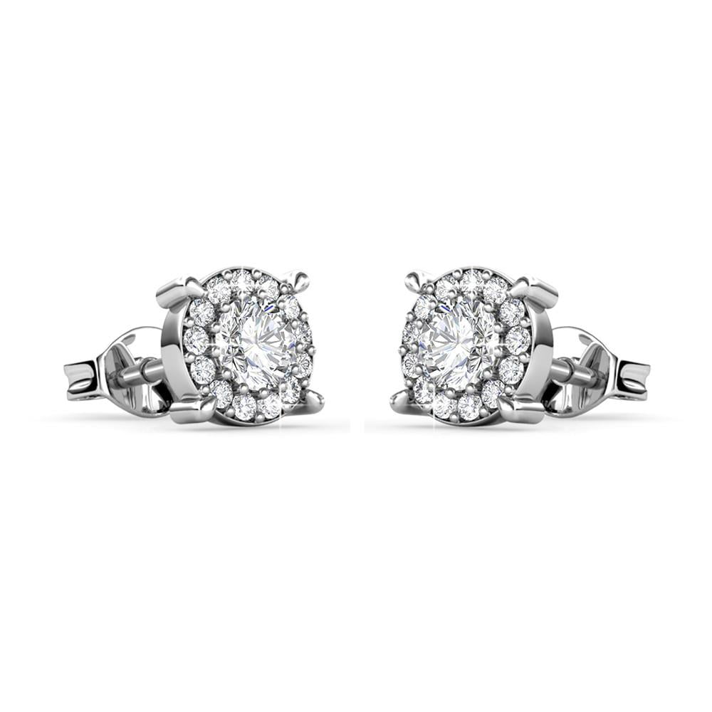 Raylee 18k White Gold Plated Halo Stud Earrings with Swarovski Crystals
