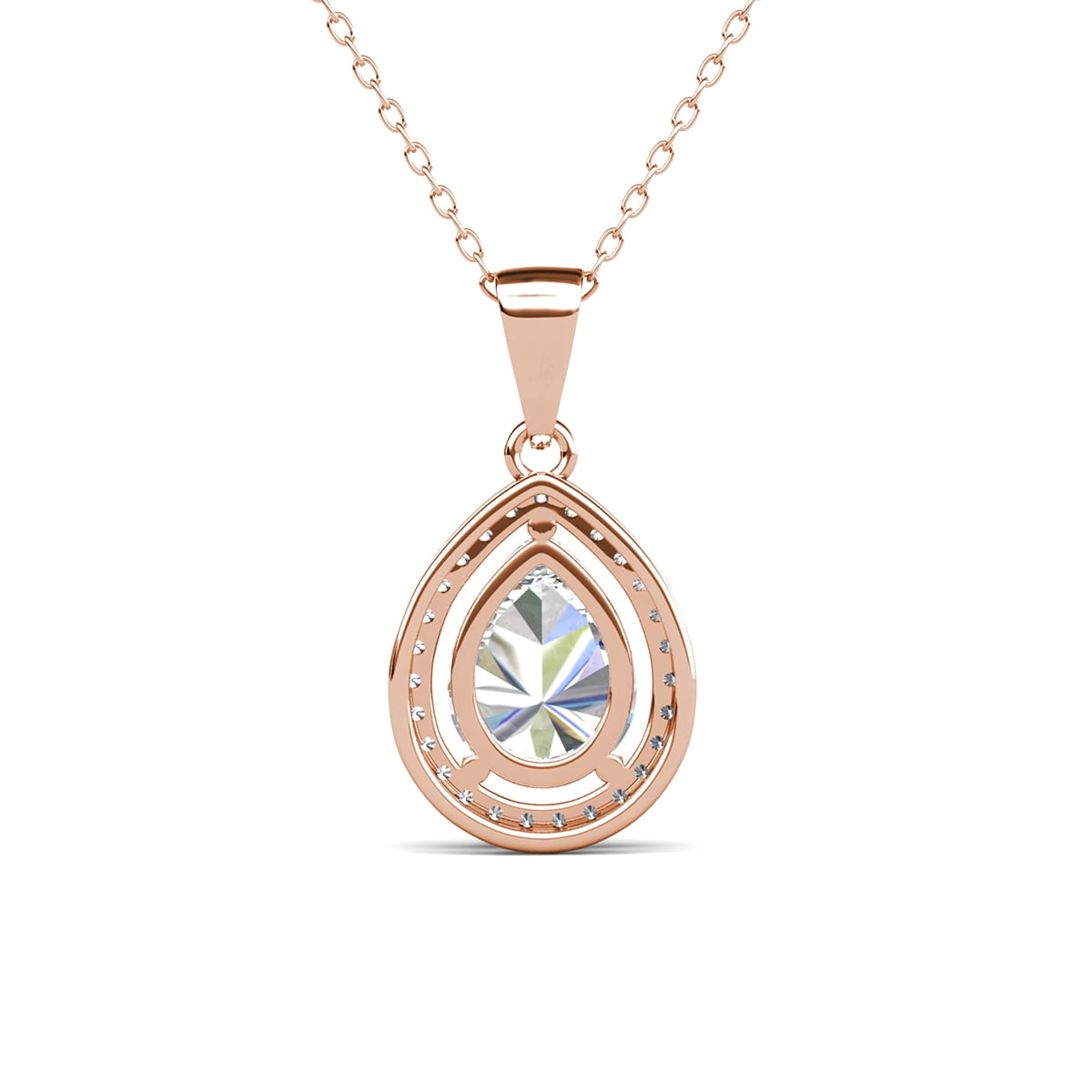 Isabel 18k White Gold Plated Halo Tear drop Necklace with Simulated Diamond Crystal