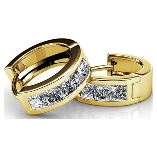 Giselle 18k Gold Plated 15mm Hoop Crystal Earrings with Swarovski Crystal (3 Pair Set)