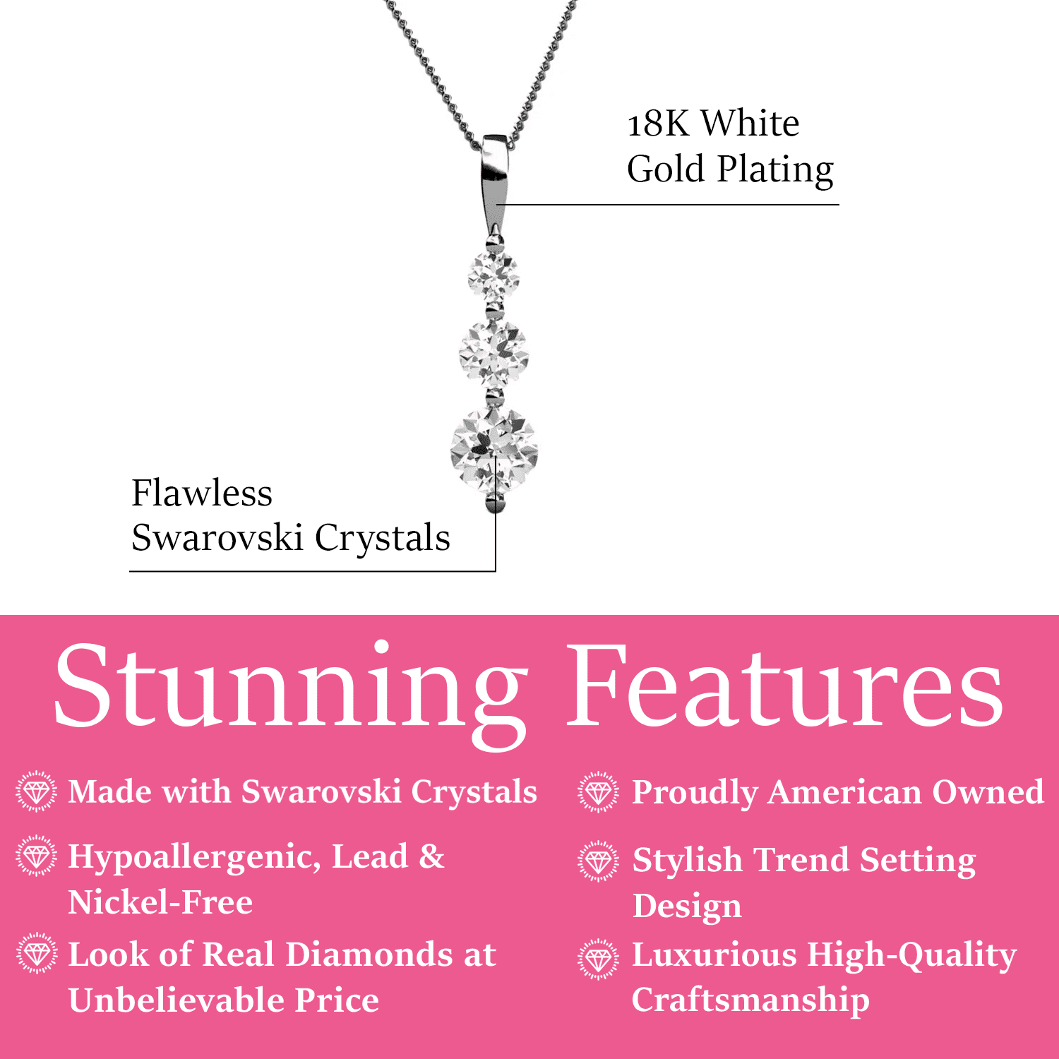 Willow 18K White Gold Plated 3 Stone Drop Pendant Necklace with Swarovski Crystals - Fab Friday Sale