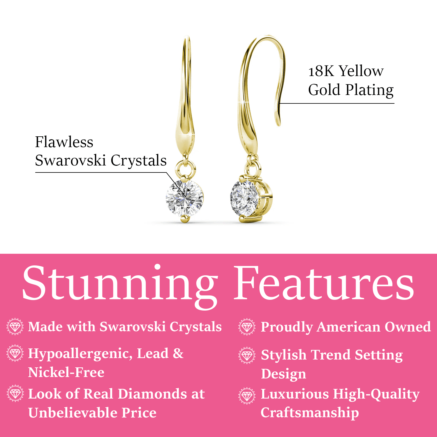 Veronica 18k White Gold Plated Drop Earrings with Swarovski Crystal