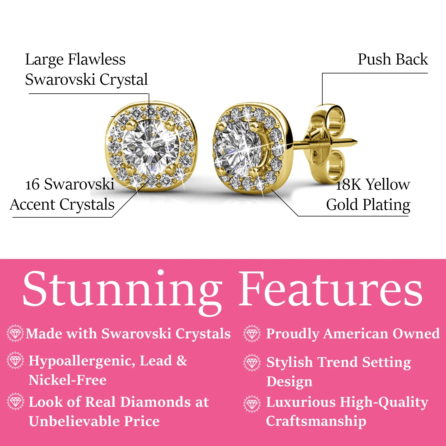 Ruth 18k White Gold Plated Halo Stud Earrings with Swarovski Crystals