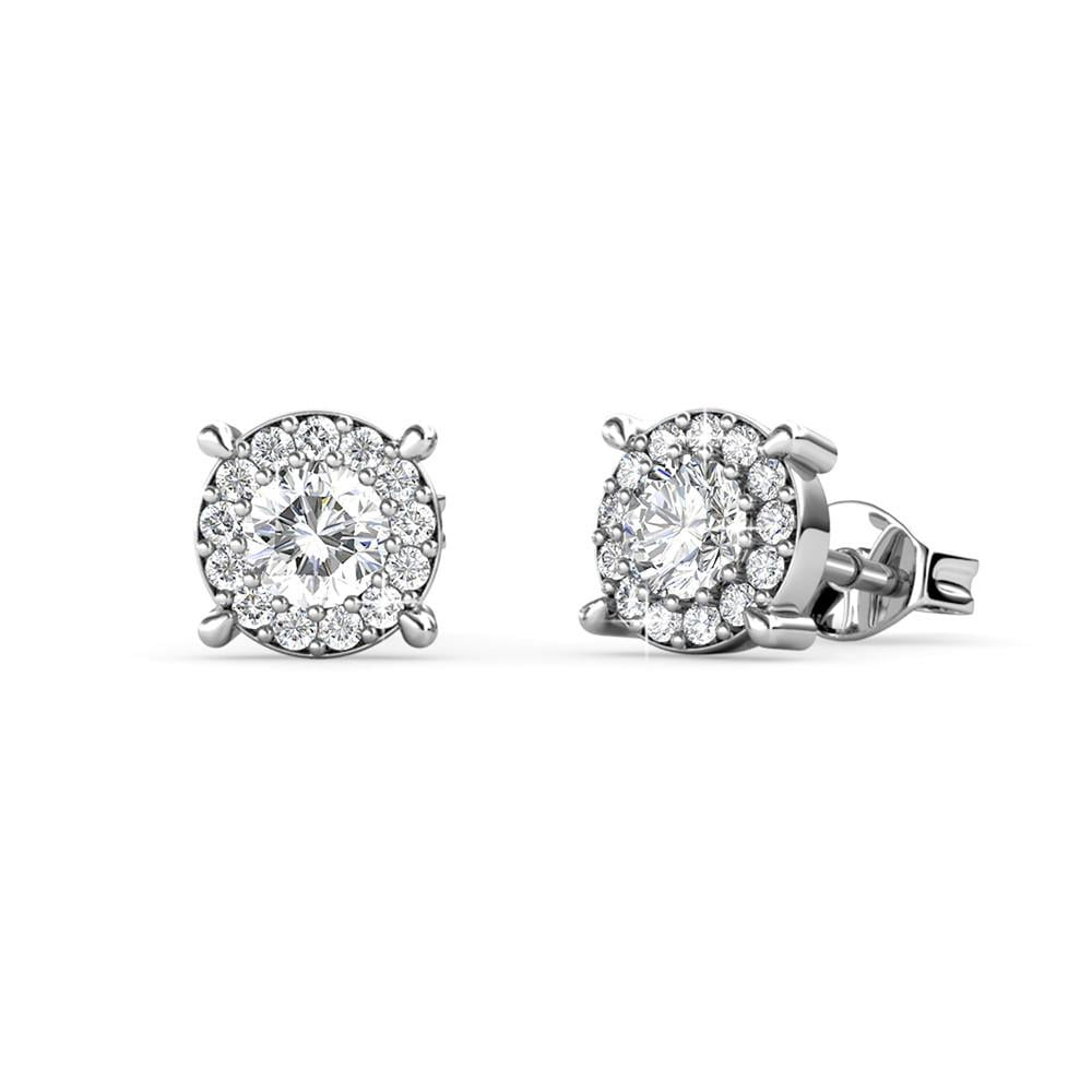 Raylee 18k White Gold Plated Halo Stud Earrings with Swarovski Crystals
