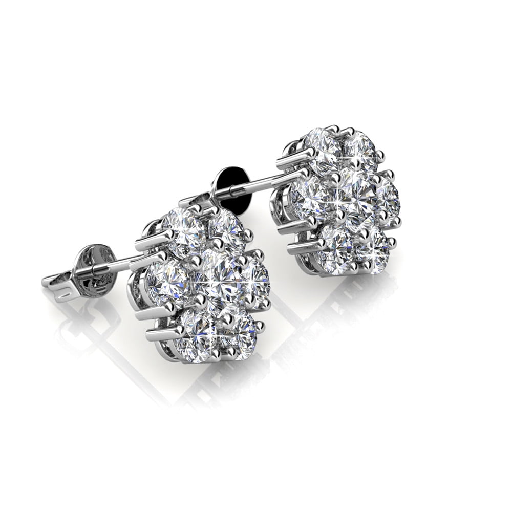 Maggie 18k White Gold Plated Flower Stud Earrings with Swarovski Crystals