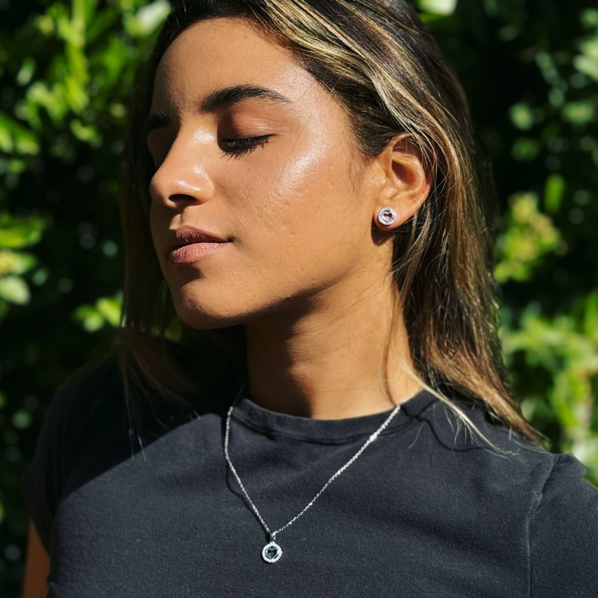 Khaleesi 18k White Gold Plated Silver Heart Necklace and Earring Set with Swarovski Crystals