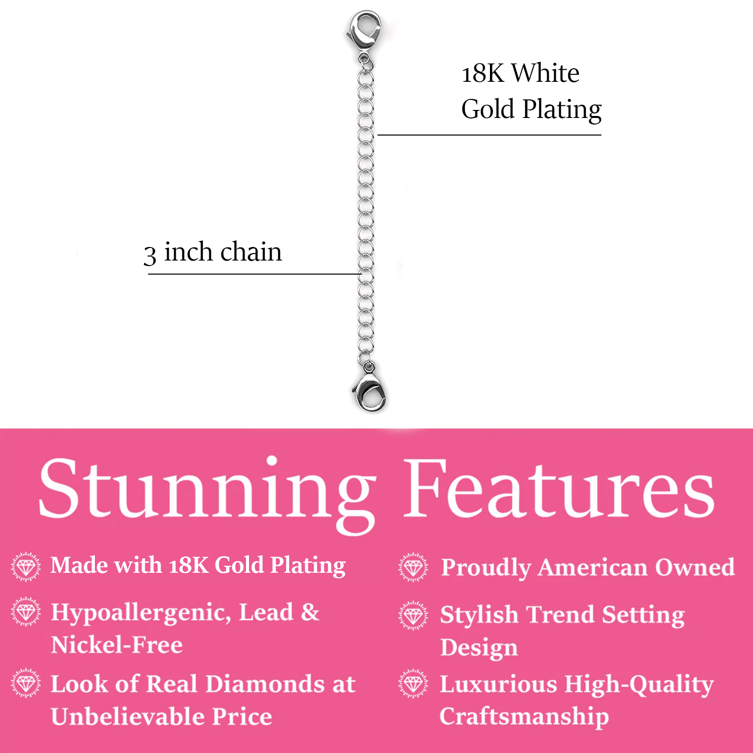 Cate & Chloe 18k White Gold Plated Necklace Extender