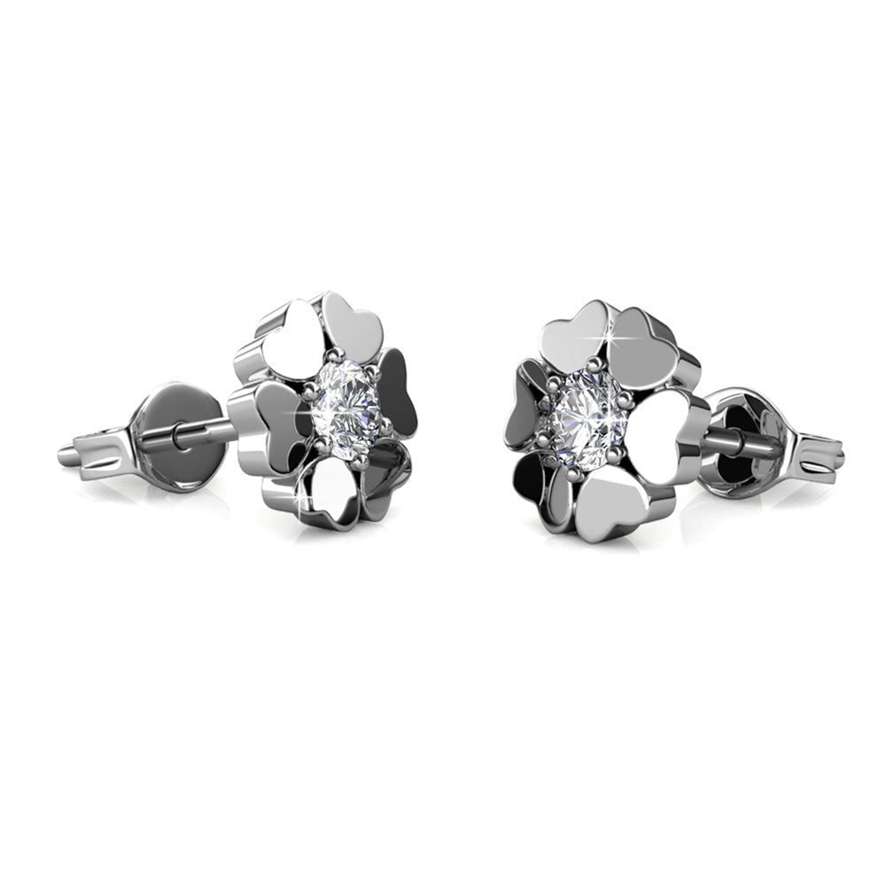Khloe 18k White Gold Heart Stud Earrings with Round Cut Swarovski Crystals