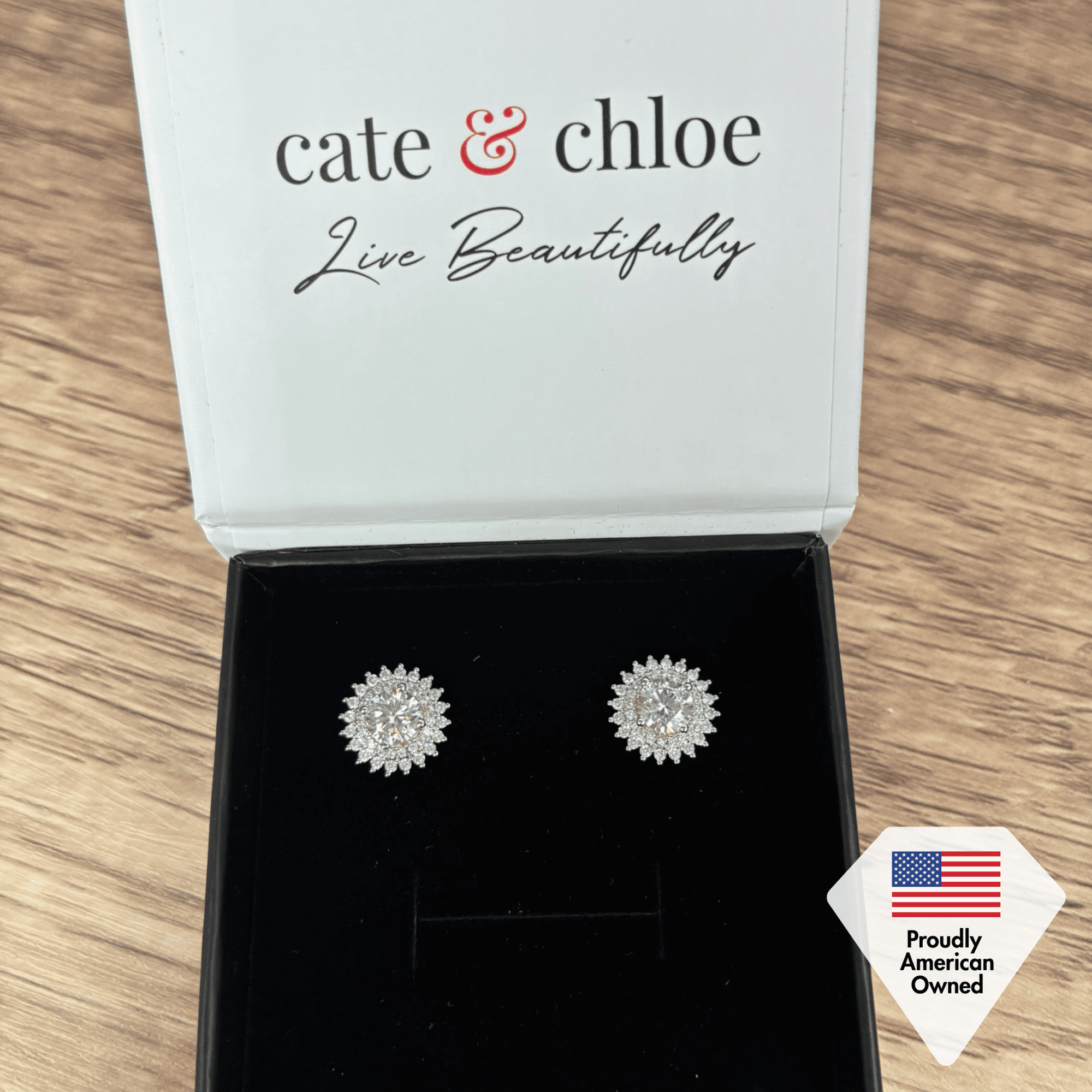 Cordelia 18k White Gold Necklace and Stud Earrings Jewelry Set with Simulated Diamond Crystals
