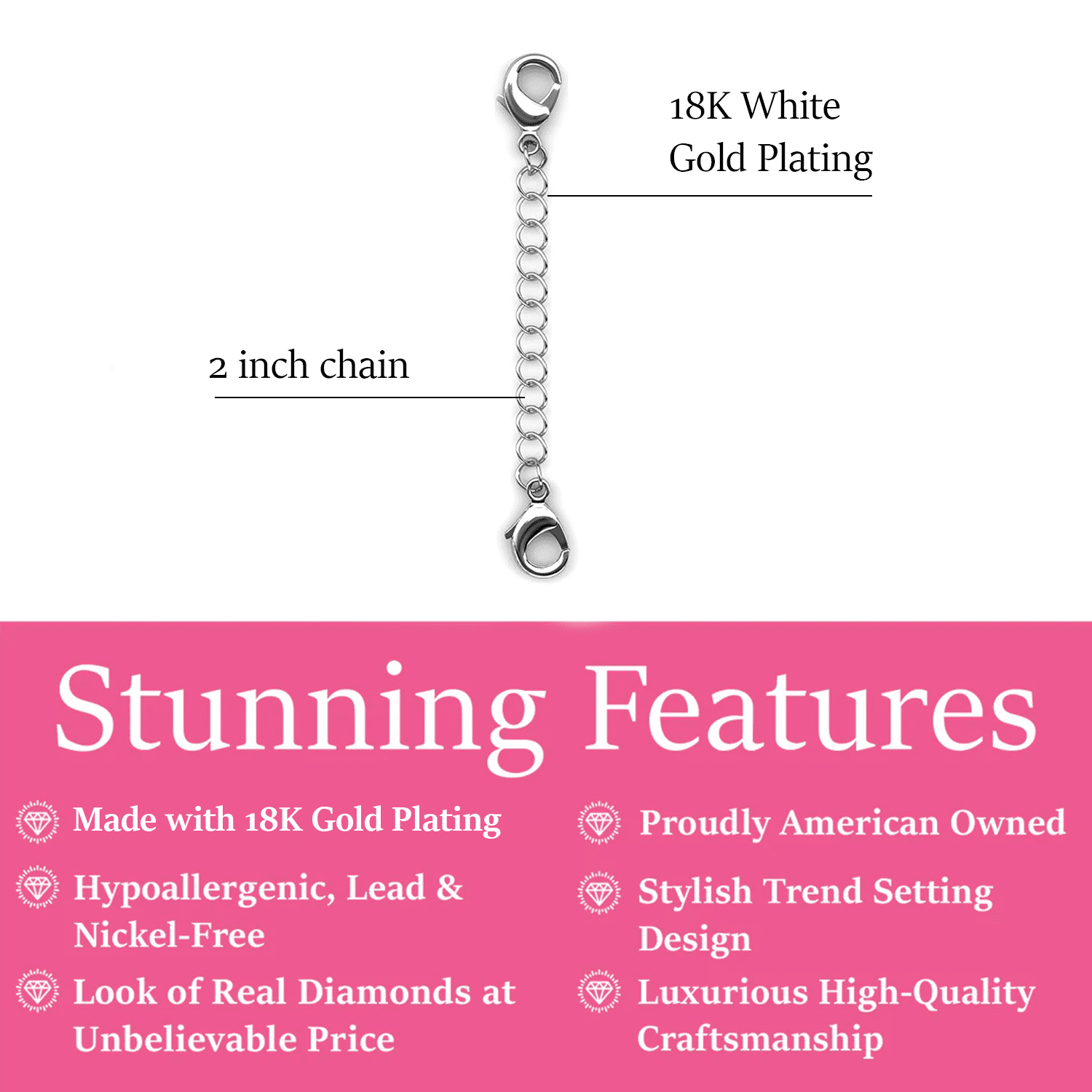 Cate & Chloe 18k White Gold Plated Necklace Extender