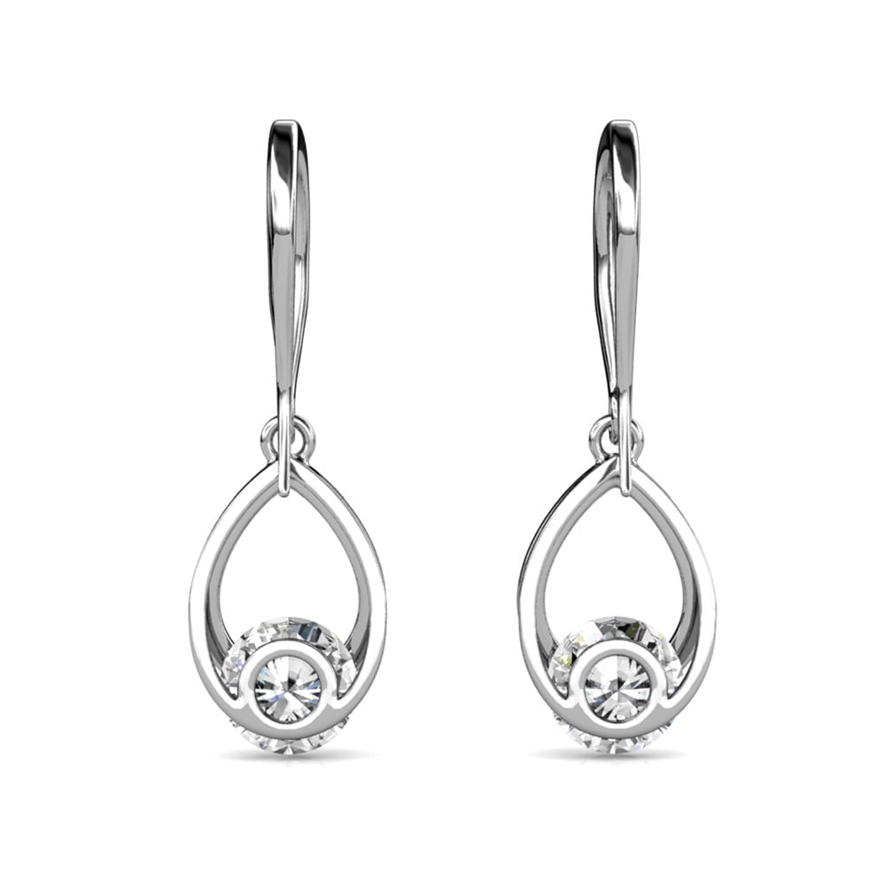 Brenda 18k White Gold Drop Earrings with Swarovski Crystals