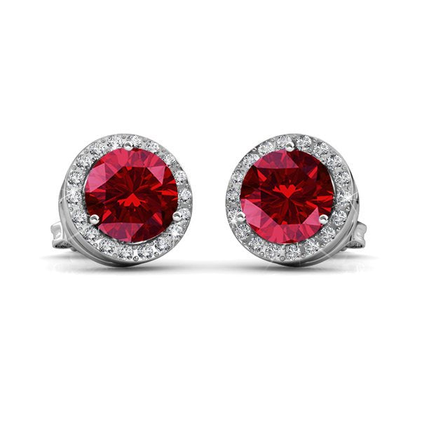 Royal 18k White Gold Plated Birthstone Halo Earrings with Round Cut Swarovski Crystals