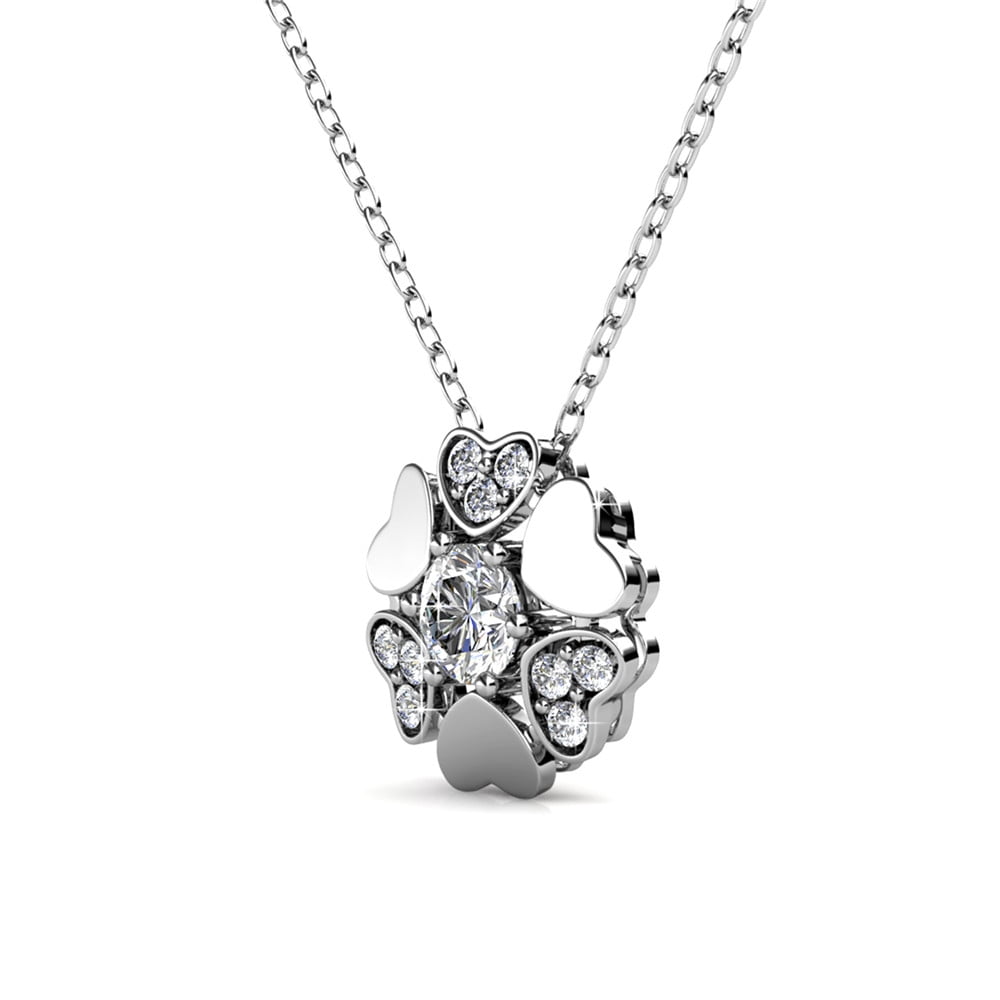 Khloe 18k White Gold Heart Pendant Necklace with Round Cut Swarovski Crystals