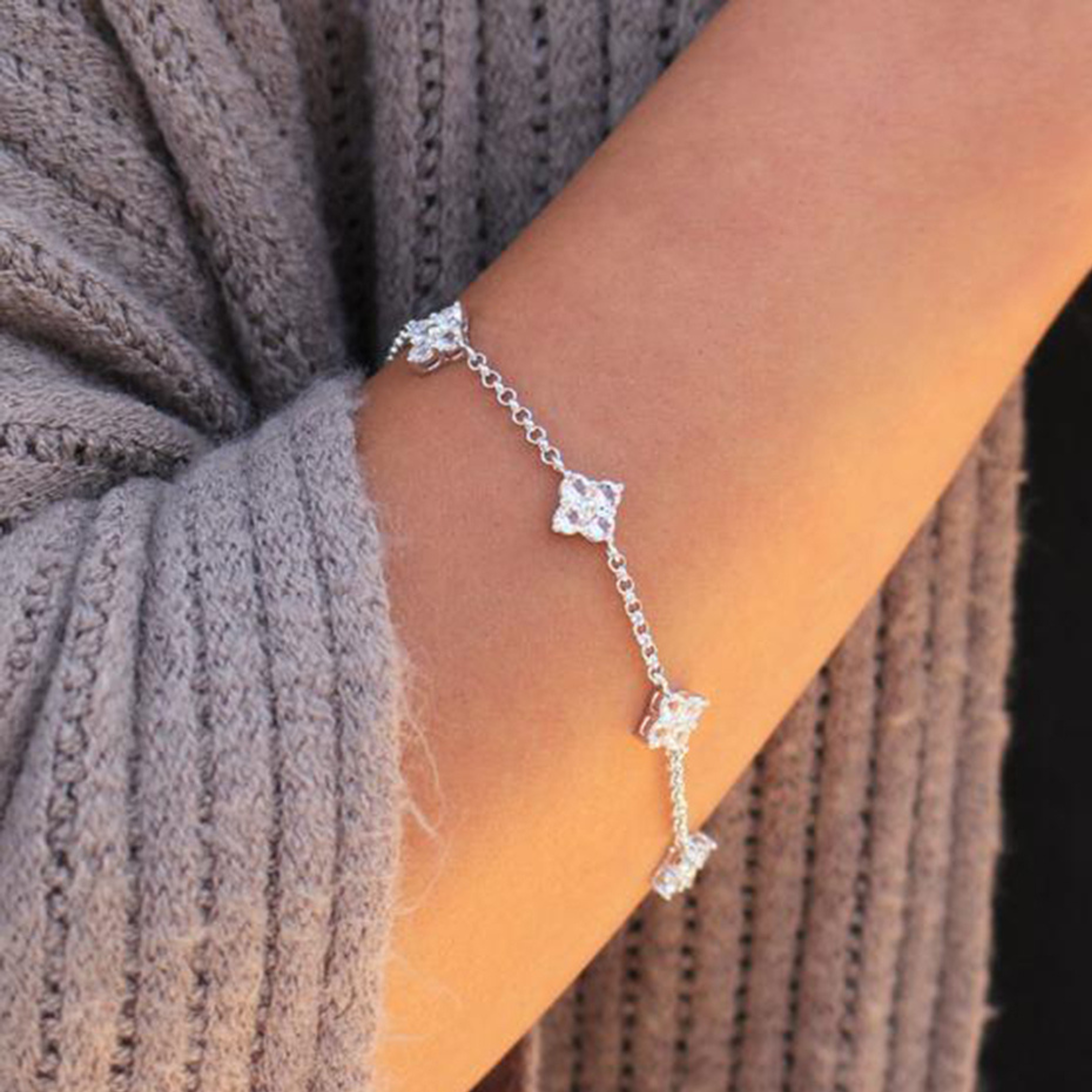 Adeline 18k White Gold Plated Station Bracelet with Swarovski Crystals