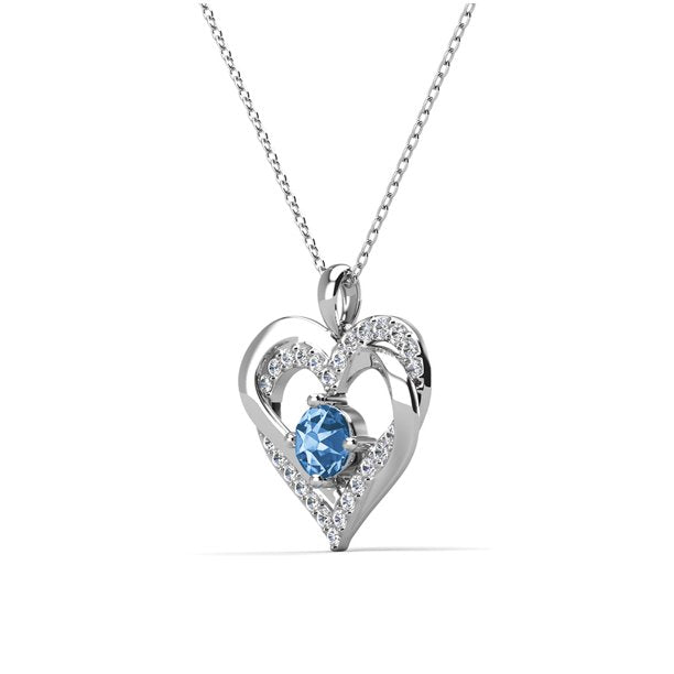 Forever 18k White Gold Plated Birthstone Double Heart Necklace with Swarovski Crystals