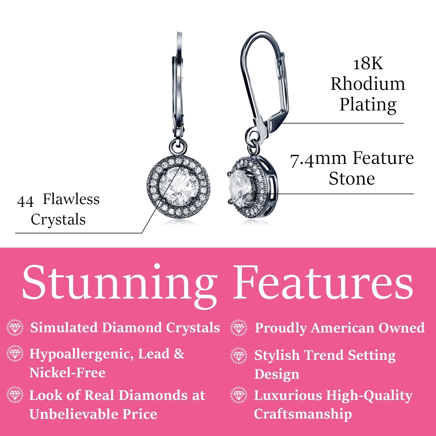 Juliana 18k White Gold Plated Halo Drop Earrings with Round Cut Simulated Diamond Crystals